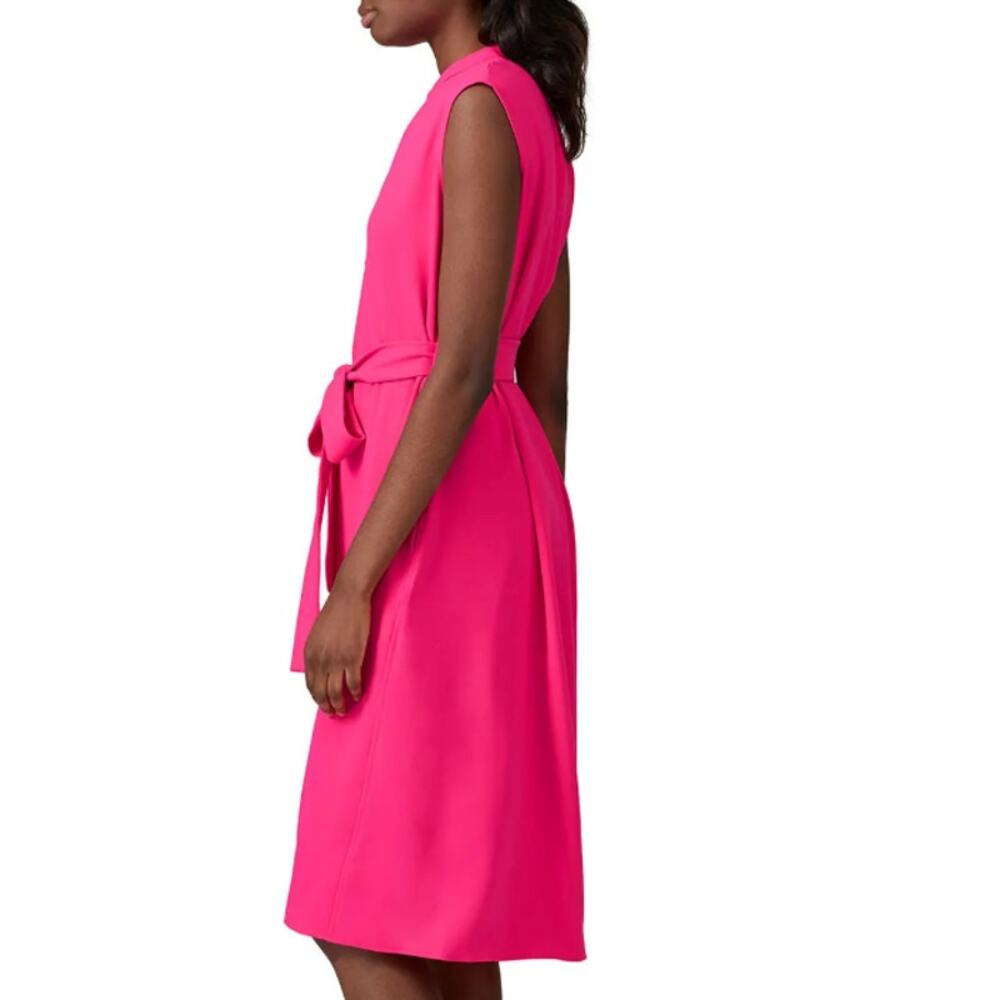 Rachel Roy Barbie Pink Blouson Dress Large Work Career Tie Waist Sleeveless $139 - Picture 3 of 11